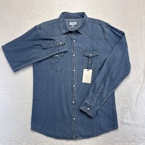 Precedent Denim Pearl Snap Shirt Men's XL Western Country Light Blue Cotton